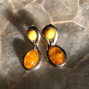 Lemon Amber & Sterling Silver large drop earrings